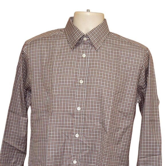 **SOLD**   Luciano Barbera NWOT Brown/Blue Plaid Long Sleeves Men's Shirt Sz. M - Picture 1 of 4
